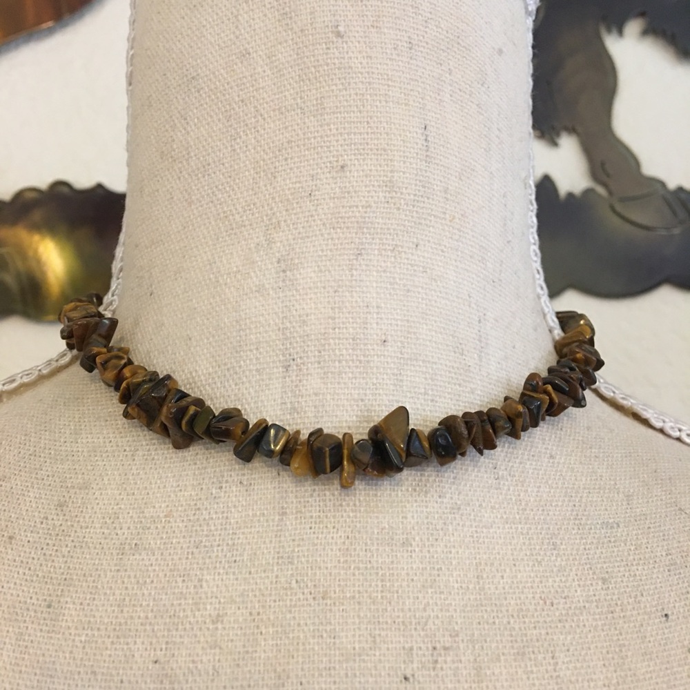 Natural tigers eye bead choker necklace